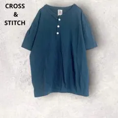 クロスステッチ　半袖Tシャツ　L くすみブルー　コットン100% カジュアルのサムネイル