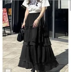 ブラック フレアティアードスカート