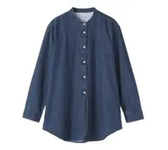 無印良品　洗いざらし　デニムスタンドカラー長袖ロングシャツ　XL