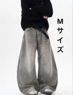 ヴィンテージ風 ワイドデニムパンツ グレー系 ストリート 韓国系　Mサイズ