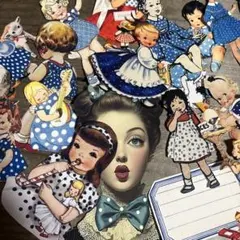 青色水玉　ジャンクジャーナル素材　コラージュ素材