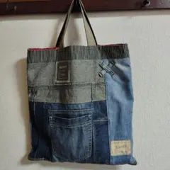 デニムパッチワークトートバッグリメイクシンクビー好きな人に見て欲しい