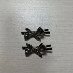 リボンモチーフ シルバー ヘアピン 2個セット