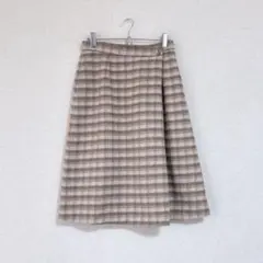 Rewde／ウール調チェック柄／Aラインスカート／ベージュ系／40 L