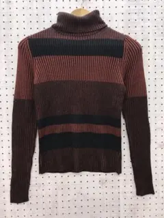 MONKI 古着 ストライプ ボーダー タートルネック リブ ニット セーター