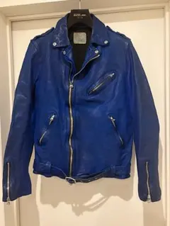 希少バックラッシュ定価26.4万円ジャパンカーフ製品洗いダブルライダースL輝青