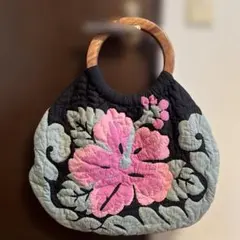 ハワイアン　花柄刺繍トートバッグ 大きめ