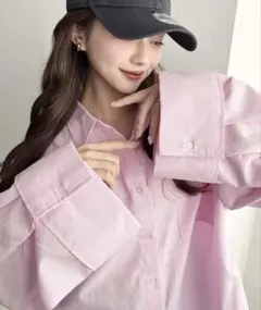 オーバーサイズ 長袖シャツ ピンク