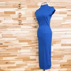 未使用タグ付き【ザラ】ノースリーブ ロング ワンピース ストレッチ S 青ブルー