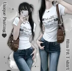 amood スリムフィットTシャツ ホワイト ユニーク 半袖