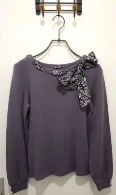 リボン付きグレーニット Mサイズ