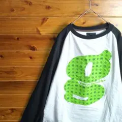 長袖カットソー　長袖Tシャツ　ロンT　ラグラン袖　白　黒　緑　カジュアル　古着