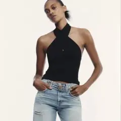 ZARA ギャザーニットホルターネックトップス