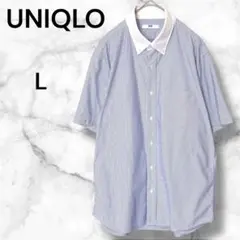 ユニクロ クレリックシャツ 【L】 半袖 ストライプ イージーケア ビジネス