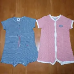 PETIT BATEAU/プチバトー　ストライプロンパース 6m 2枚セット