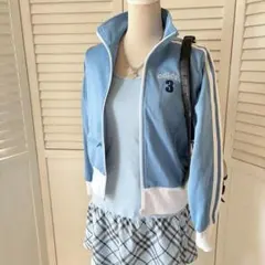 アディダス トラックジャケット ジャージ 水色 y2k 刺繍ロゴ ブルー