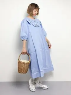 希少 完売 人気商品！アンティーク調すずらん刺繍フラワー襟スカラップワンピース