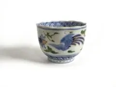 骨董　アンティーク　色絵　鳳凰文様　輪花縁　蕎麦猪口　金継ぎ　古伊万里　和食器