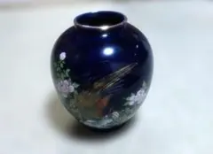 レトロな花瓶　 雉と牡丹の絵柄　濃紺