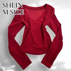 SHEIN 赤 Vネック 長袖 Tシャツ Mサイズ