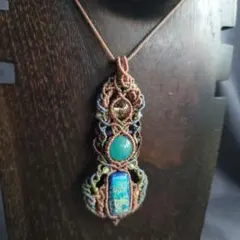 アマゾナイトシリカ×ブルーカラーカオリンのオリジナルデザインマクラメペンダント