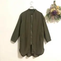 ロングジャケット　ロングシャツ　薄手アウター　緑　ジップアップ　b872