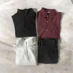 GU4点セット ハーフジップ2点 チェックシャツ ブラックデニム メンズ M/Lのサムネイル