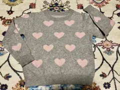 グレー ピンク ハート柄 ニットセーター 120cm相当