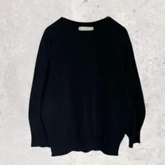 ステュディオス　ニット　O　LL　黒　クルーネック　長袖　セーター　七分袖