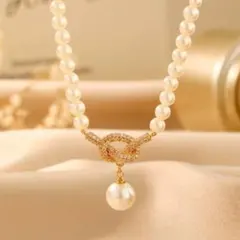 【セール】パール ネックレス ノットデザイン ゴールド 上品 新品 セレモニー