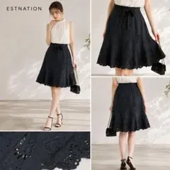 ESTNATION カットワークレース フレアスカート ブラックのサムネイル