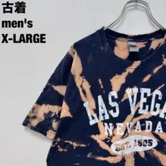 ギルダン Tシャツ ラスベガス ブリーチ加工 タイダイ 奇抜 ネイビー XL古着