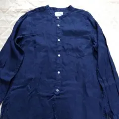 prit　プリット／フレンチリネン　スタンドカラー　シャツ　ネイビー　麻100%