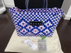 ⭐極美品⭐MARNI ワンハンドル かごバッグ　ブルー×ブラック マルニ Marni ダブルハンドルかごバッグ ラフィアエフェクト