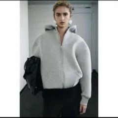 D42 zara ネオプレンエフェクトジャケット　パーカー　グレー　M