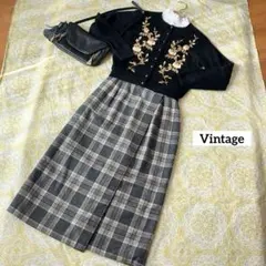 ⭐️レトロ古着　チェック柄　ウール　ロングスカート⭐️昭和　ヴィンテージ 秋冬