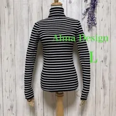 美品 Alma Design 指穴タートルネック リブニット ボーダーL 完売品