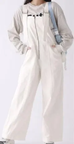 新品未使用　repipi armario サロペット 白 デニム ワイドパンツ
