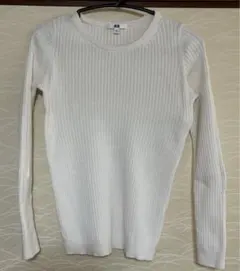 ユニクロ　白リブ編み長袖ニット　サイズL