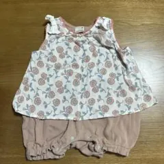 petit main ロンパース 80 花柄 女の子 半袖 カバーオール