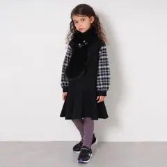 新品　ANNA SUI mini 袖チェックカットワンピース 黒　130cm