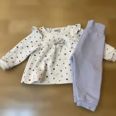 ハート柄ベビーパジャマ（白・薄紫）　90センチ