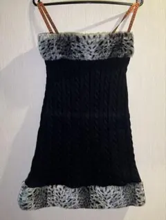 ファー付き ニットキャミワンピ ブラック ギャル Y2K 平成 2000年代