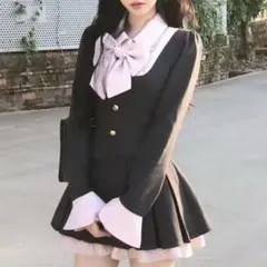 miu系 韓国風 ワンホン リボン付き制服風ワンピース