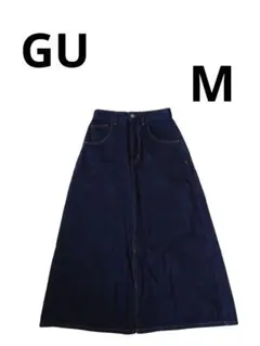 GU　デニムスカート　М　ダークブルー　膝下