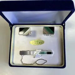さつま孔雀石　カフスボタン　ネクタイピンセット