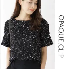 オペークドットクリップ　タックスリーブ　ドットブラウス