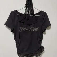 Fallen Angel ラインストーン 半袖カットソー ブラック