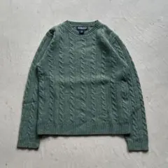 00s LANDS'END green knit ケーブル編み ニット 緑のサムネイル
