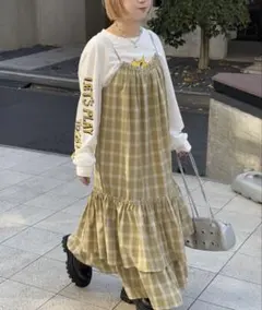 チェックギャザーキャミワンピース イエロー